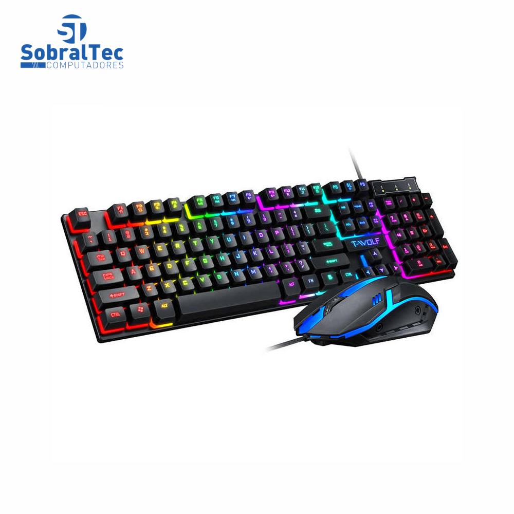 Teclado Gamer com Mouse TF200 USB Gaming Ergonômico Multimídia Rainbow LED Backlight