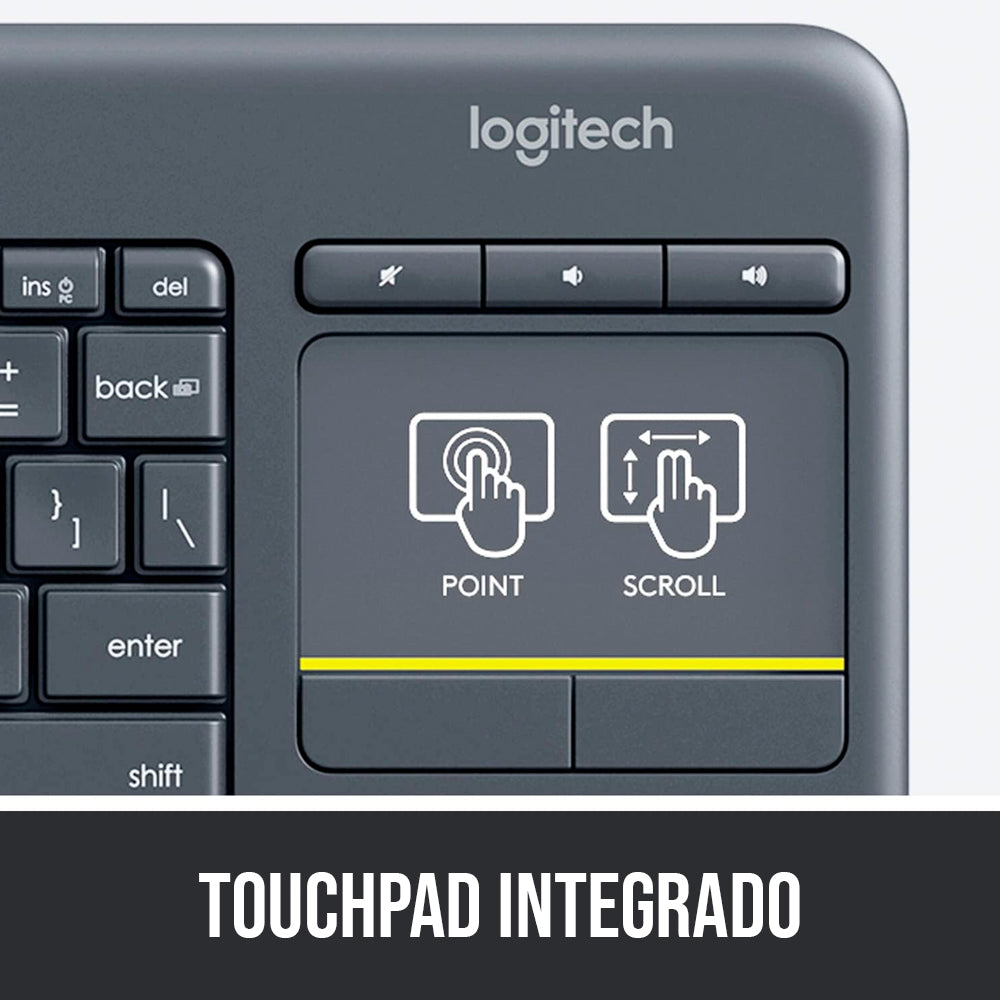 Teclado Logitech Wireless Touch Pad K400 Plus Media TV- Preto