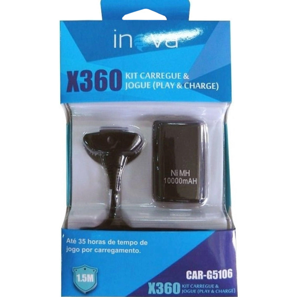 Kit Bateria 10000mAH Com Carregador de Controle XBox 360 Inova - CAR-G5106