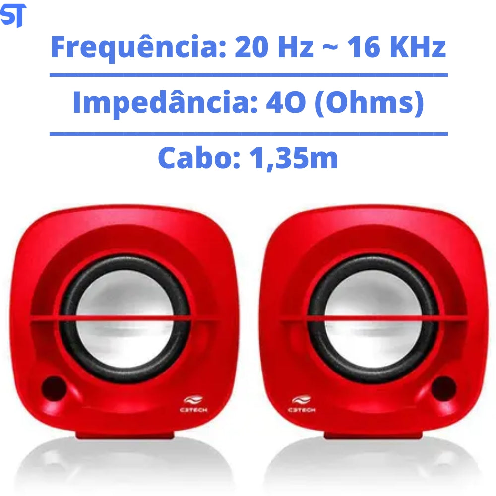 Caixa de Som Speaker 2.0 SP-303RD Preto e Vermelho C3Tech