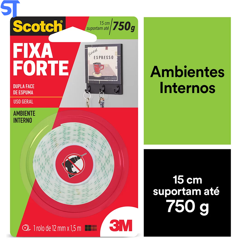 Fita Dupla Face Fixa Forte 12 x 1,5 Espuma