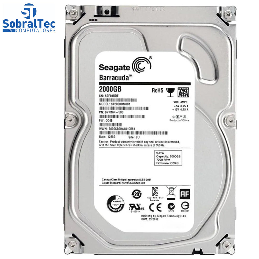 HD Interno Desktop Seagate SATA3 2TB Pull ST2000DM001