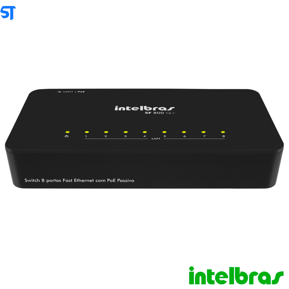 Switch 8 Portas Intelbras Fast Ethernet Poe Passivo Qos Sf 800 Q+ 10/100mbps