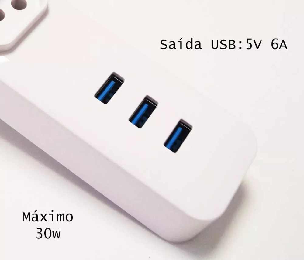 Extensão Tomada Multifuncional De 3 Conexões Antiestática Com 3 Portas Usb 2.0 1,5m