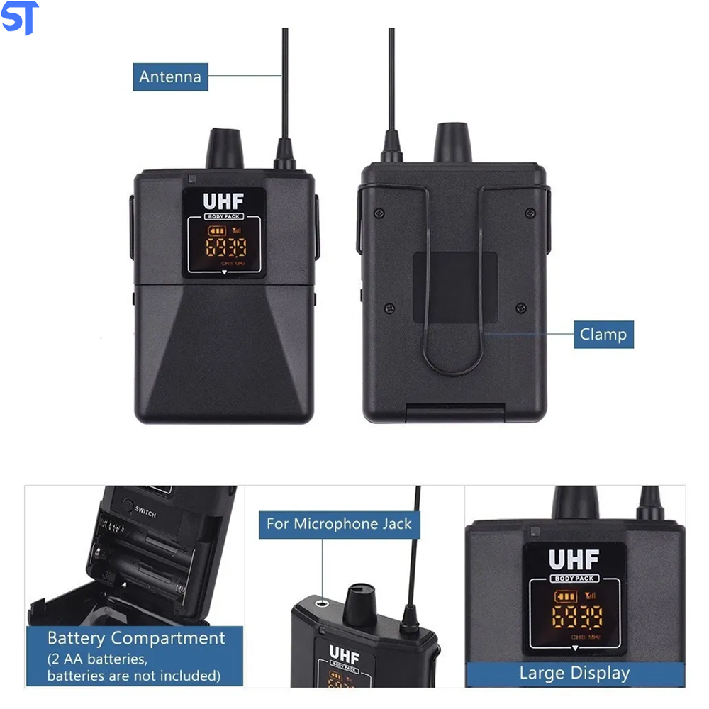 Conjunto De Microfones Sem Fio De Frequência Dupla Uhf Com 1