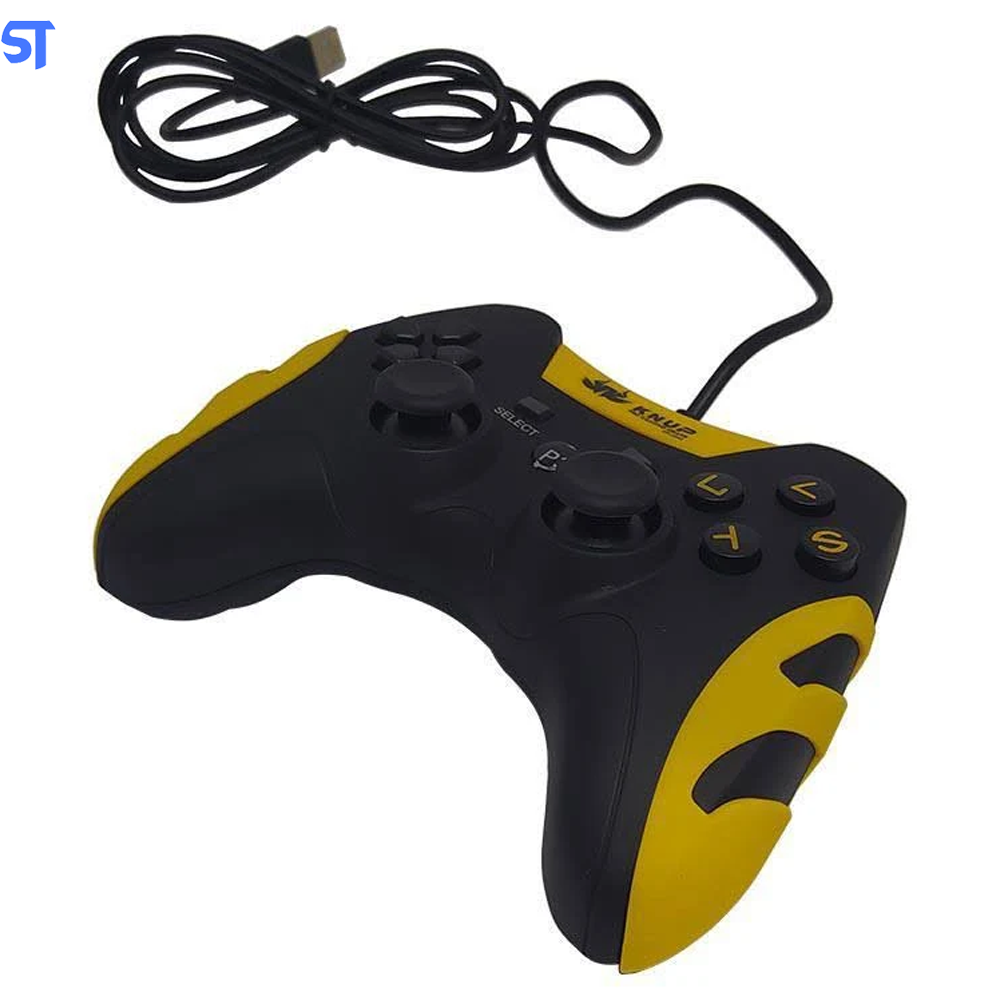 Controle Gamer Knup Joystick USB Guerra, Compatível para PS3 e pc Preto com Amarelo  - KP4040