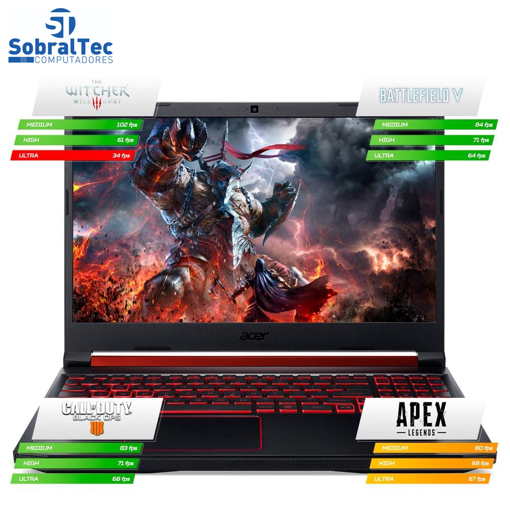 Notebook Gamer Acer Nitro 5 AMD R7-3750H, 8GB, 1TB, SSD 128GB, GeForce GTX 1650 4GB, Endless OS, 15.6´, Preto/Vermelho