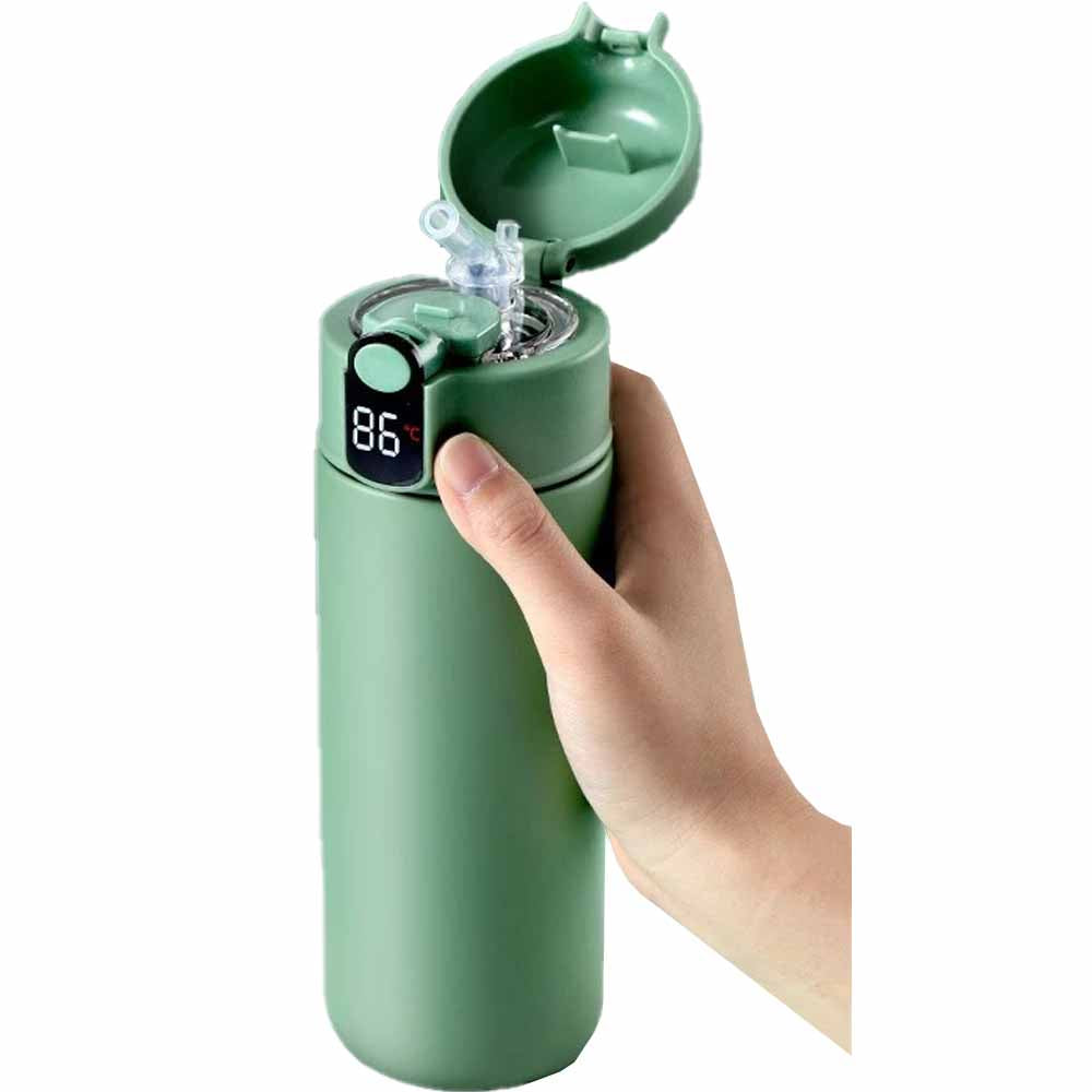 Garrafa Térmica Smart Com Display De Medidor De Temperatura e Aço Inoxidável 600Ml - Verde