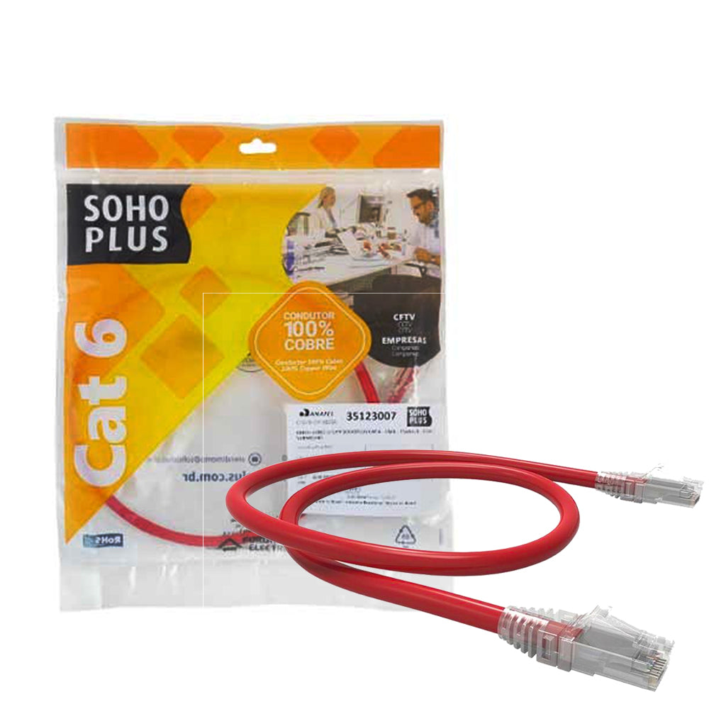 Patch Cord U/UTP SohoPlus CAT.6e T568A/B 0.5M Vermelho