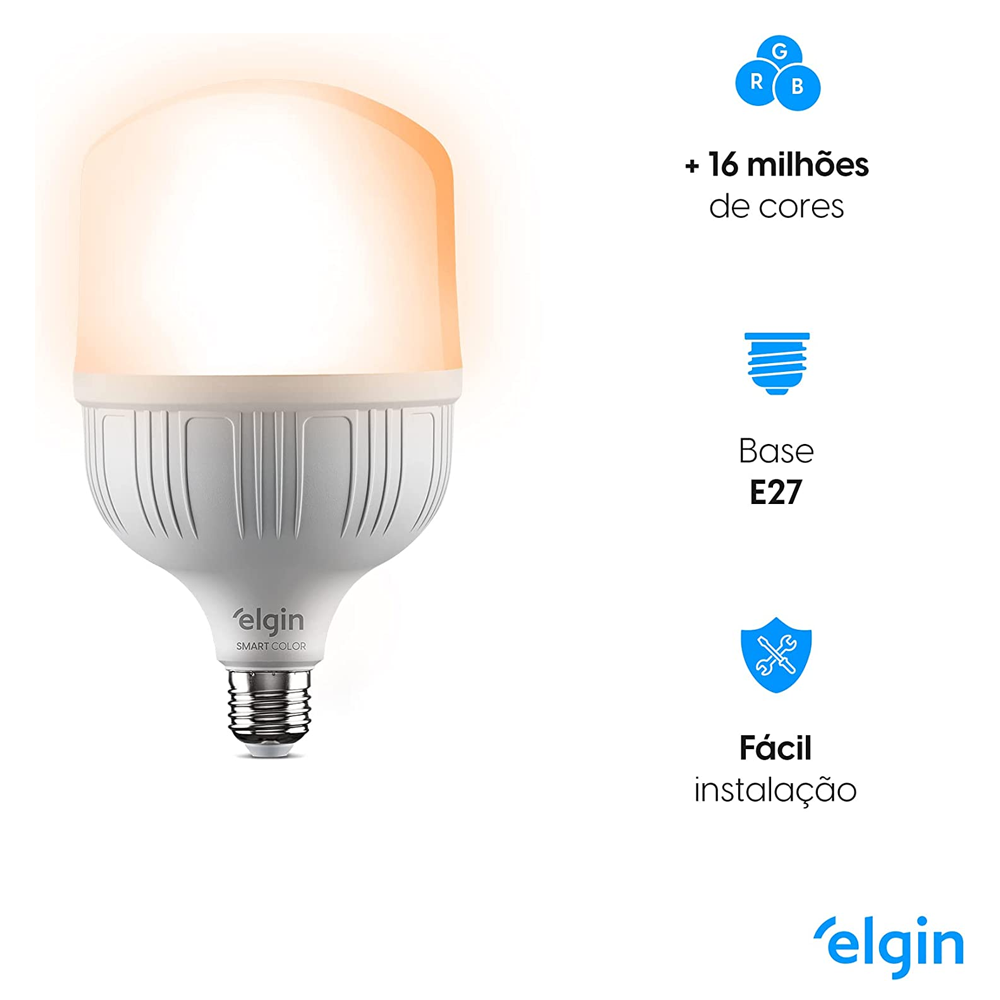 Lampada Bulb LED T 30W Bivolt RGB WIFI Elgin 48LSB30WIFI0 Compatível Com Alexa e Google Home