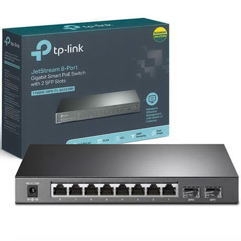 Switch TP-Link 8 Portas 10/100/1000Mbps TL-SG2210P POE 2SFP T1500G-10PS