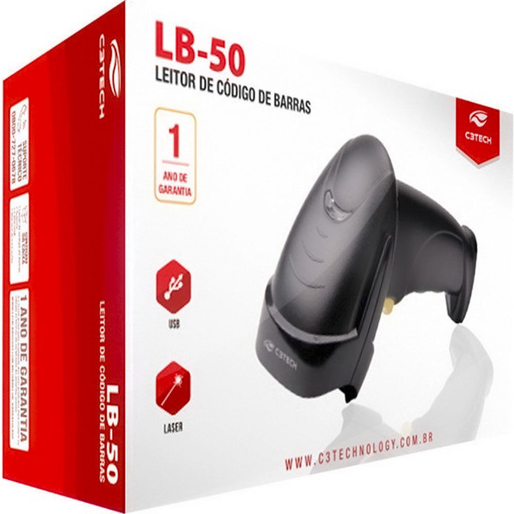 Leitor Código de Barras Usb LB-50BK C3Tech Com Suporte Incluso