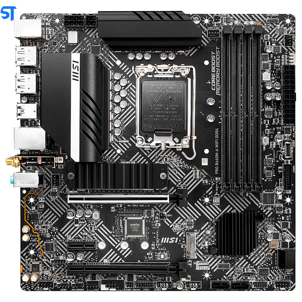 Placa mãe MSI PRO B660M-A WiFi DDR4 (mATX, soquete LGA 1700, DDR4, PCIe 4, LAN 2,5G, slots M.2, Wi-Fi 6) OEM S/Box