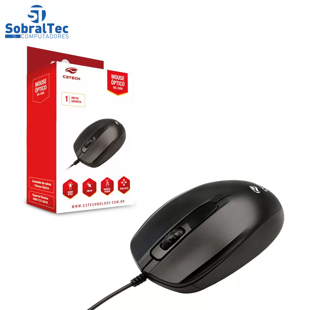Mouse Óptico Usb MS-30bk Preto C3Tec