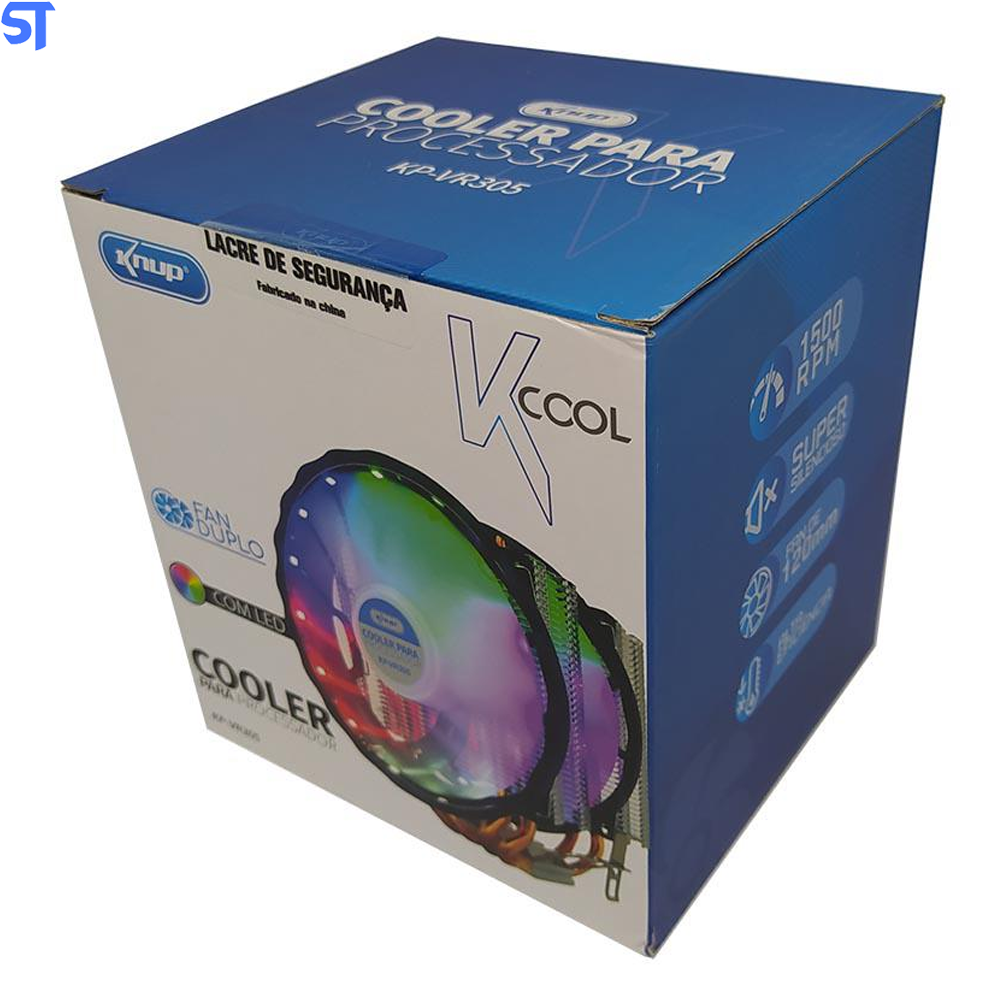 Cooler Fan Para Processador Fan Duplo 120mm  Alta Eficiência Com Led 1500 RPM Knup- Kp-Vr305