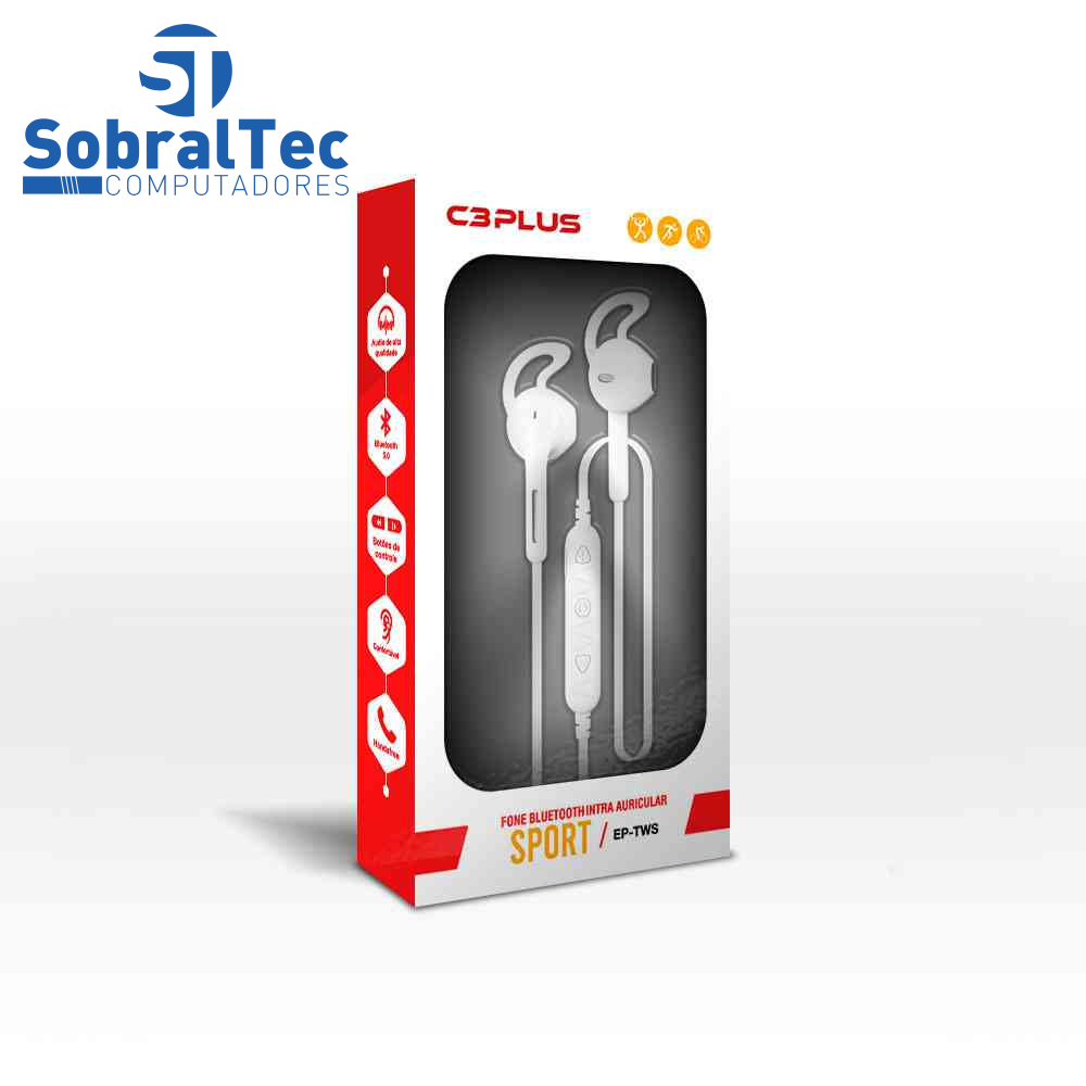 Fone De Ouvido Intra EP-TWS-10WH BT Bluetooth 5.0 C3Plus Branco