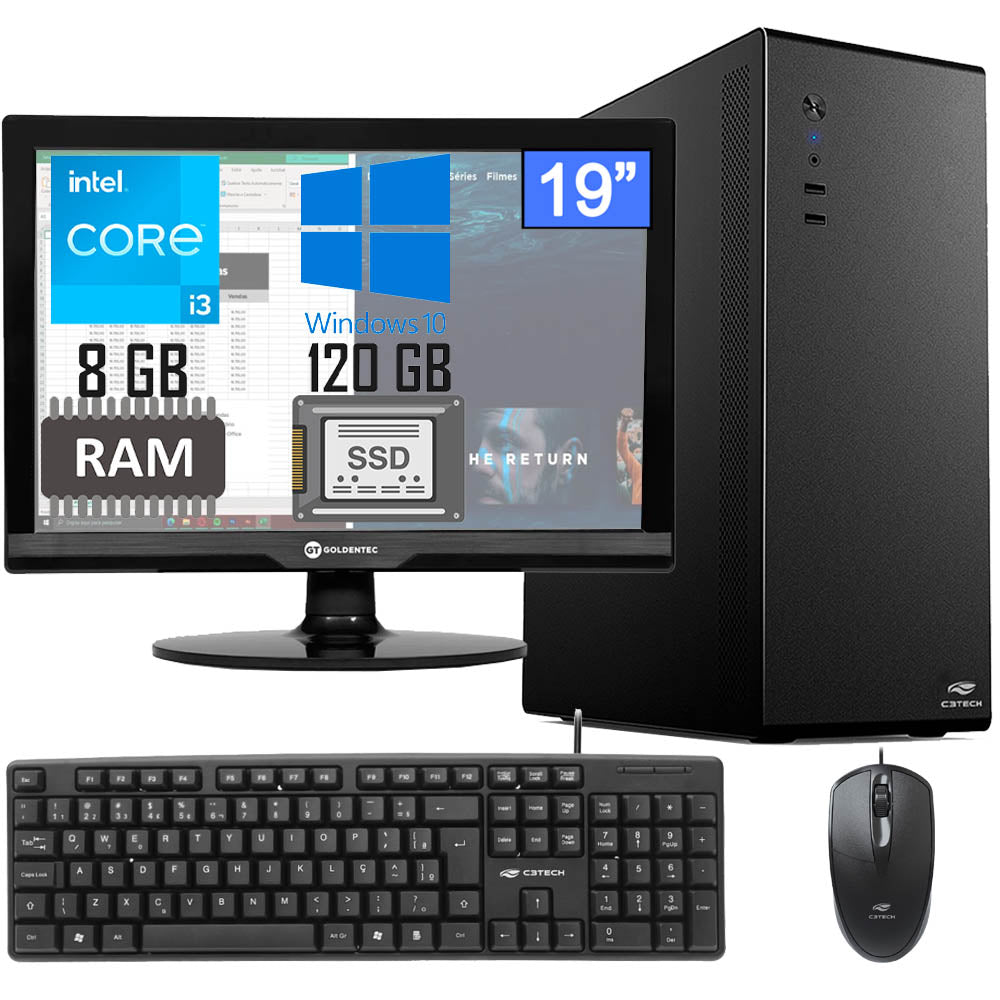 Computador Core i3-3220-SSD 120GB-Memória Ram 8GB-  Mini Micro-ATX MT-100BK  - Com Monitor 15.6 HDMI Teclado e Mouse