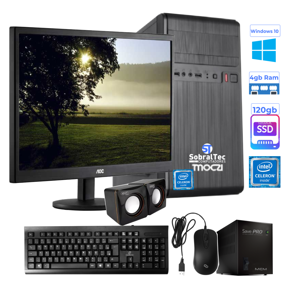 Computador J3060 Dual Core-Hd SSd 120 Gb -Memória 4 Gb- Monitor 15,6 Teclado e Mouse Som e Estabilizador