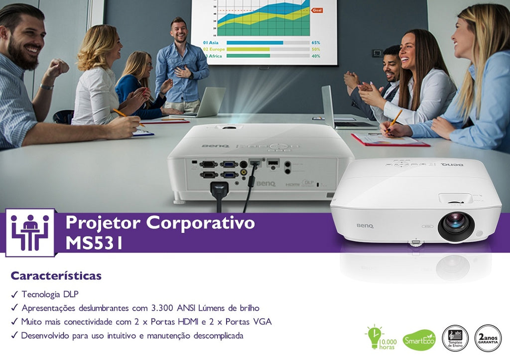 Projetor BenQ MS531 SVGA 3300 Ansi Lumens 2 HDMI DLP Bivolt
