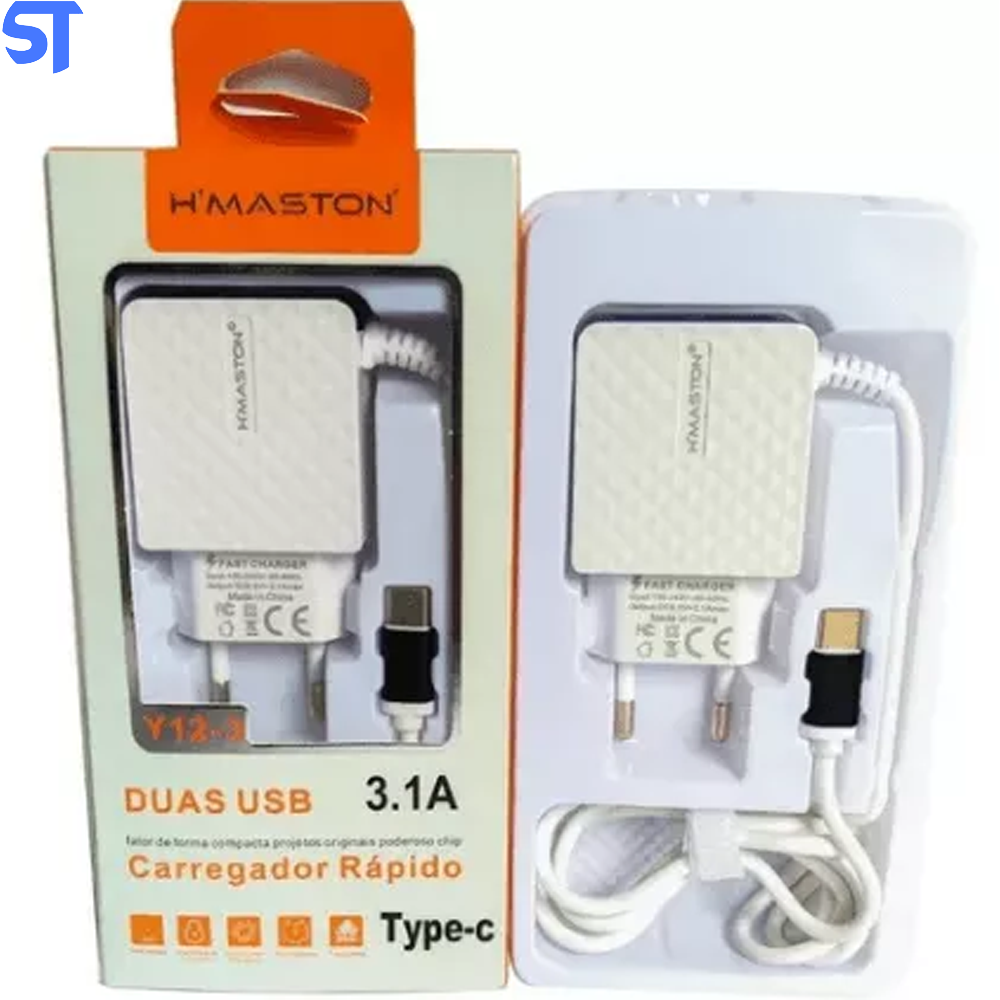 Carregador Rápido Para IPhone Com Duas Usb 3.1A H'maston Y12-2