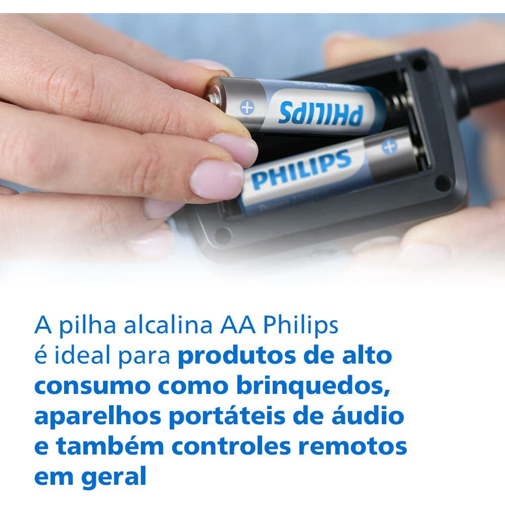 Pilha Alcalina Philips AA LR6P16B/59 Mignon 1,5V Longa Duração Pacote Com 16 Unidades