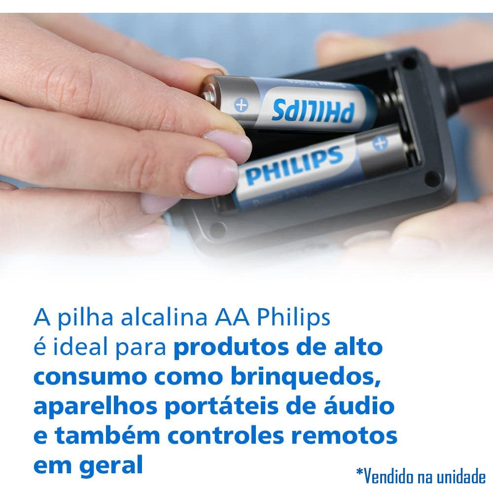 Pilha Alcalina Philips AA LR6p16b/59 Mignon 1,5V Longa Duração (unidade)
