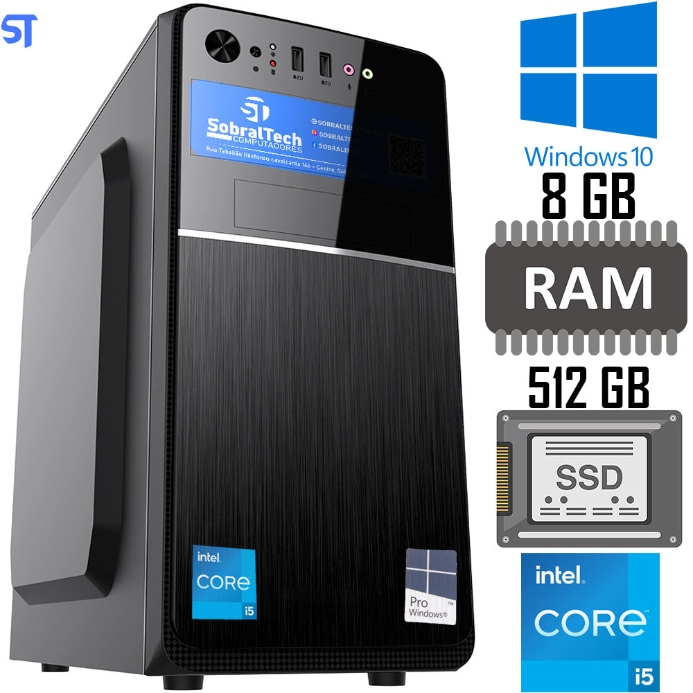 Computador Completo i5 -10400- SSD 512GB- Ram 8GB -PM H510M - 24V2BK- Com Monitor de 19- Teclado Mouse e Estabilizador