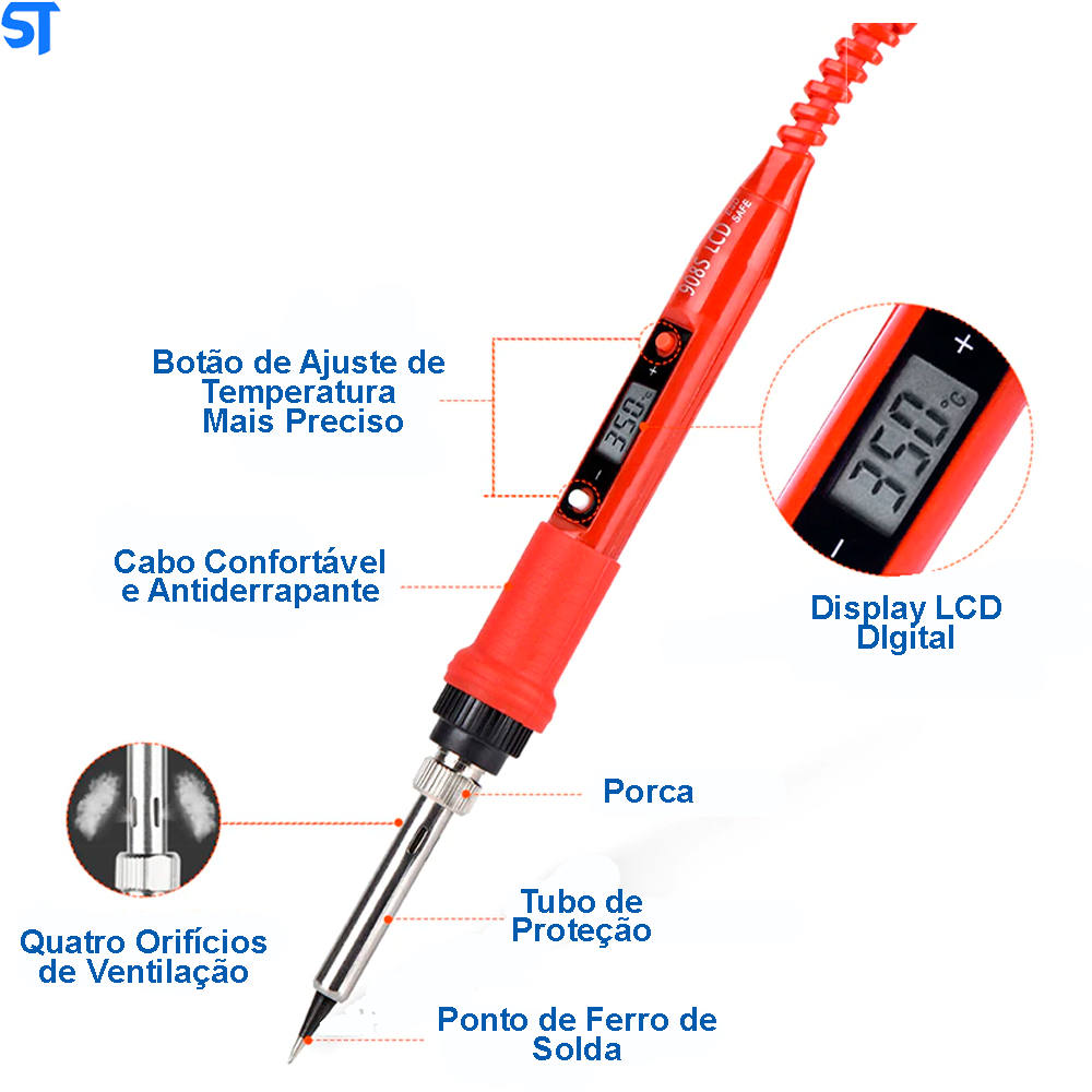 Kit Ferramenta De Solda Ferro De Madeira Jcd  Portátil Lcd Estanho De Solda Elétrica 80w Temperatura Ajustável