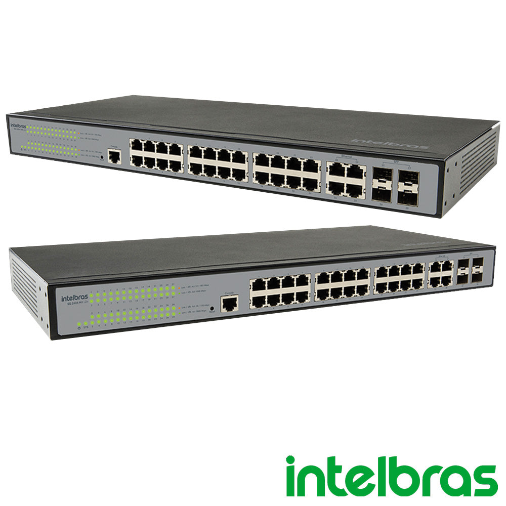 Switch Gerenciável 24 Portas Gigabit 10/100/1000 Mbps 4 Portas Gbic Intelbras SG 2404 MR L2+ SKD