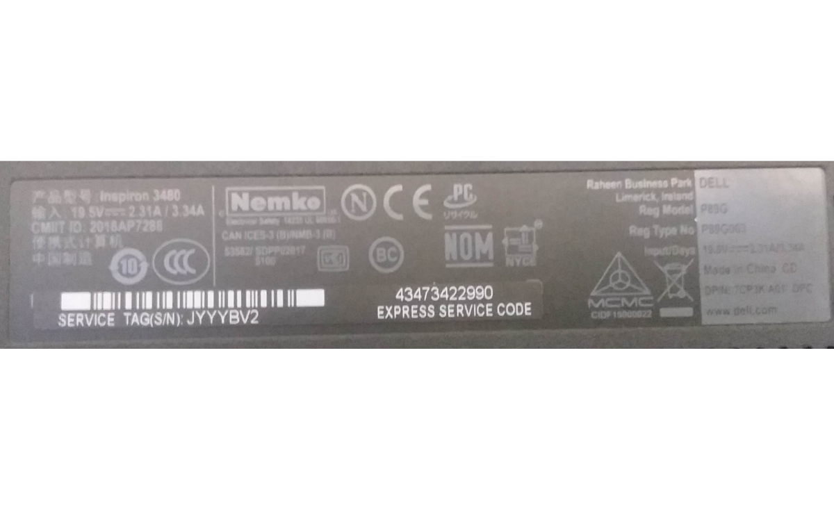 Notebook Dell I3480-3879BLK  Core i3 2.1GHz  Memória 4GB  HD 1TB  14"