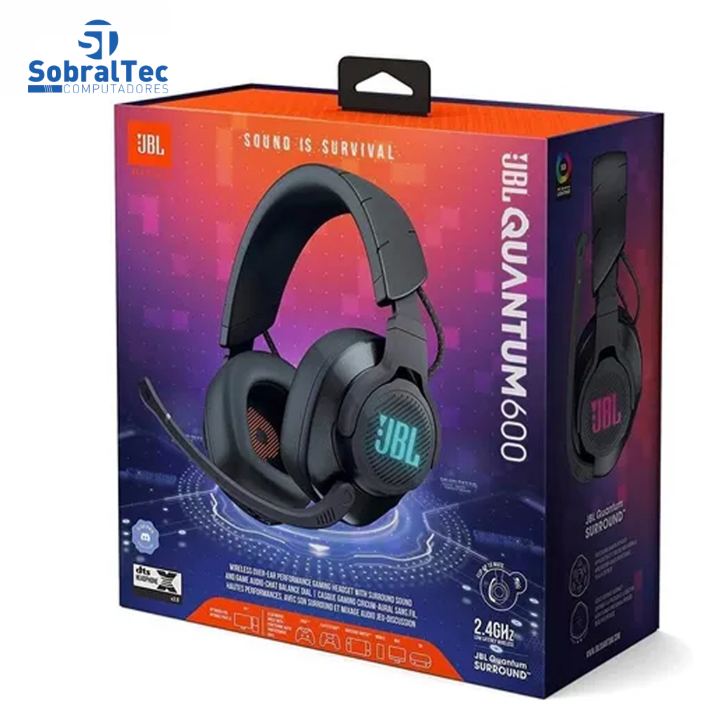 Fone de Ouvido JBL Quantum 600 Wireless Over-Ear RGB com Microfone - Preto