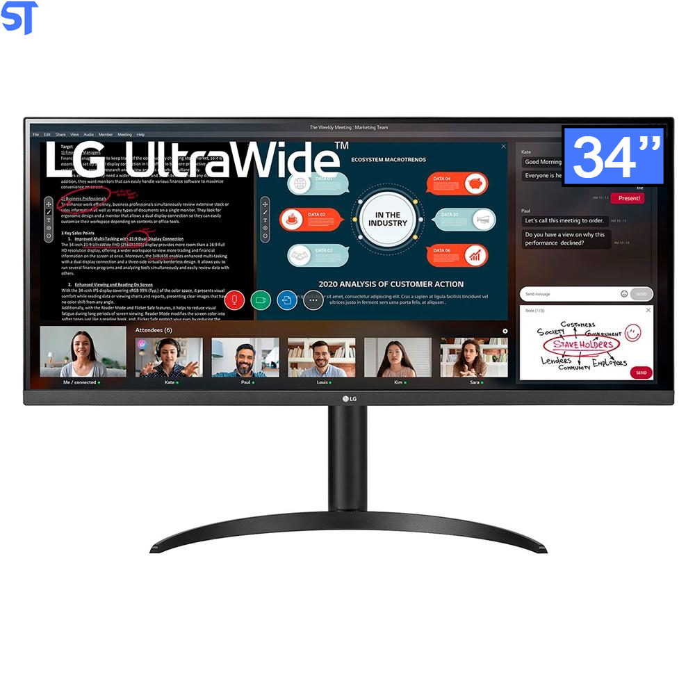 Monitor LG 34' IPS, Ultra Wide, Full HD, HDMI, HDR 10, 95% sRGB, FreeSync, Ajuste de Altura, Preto - 34WP550