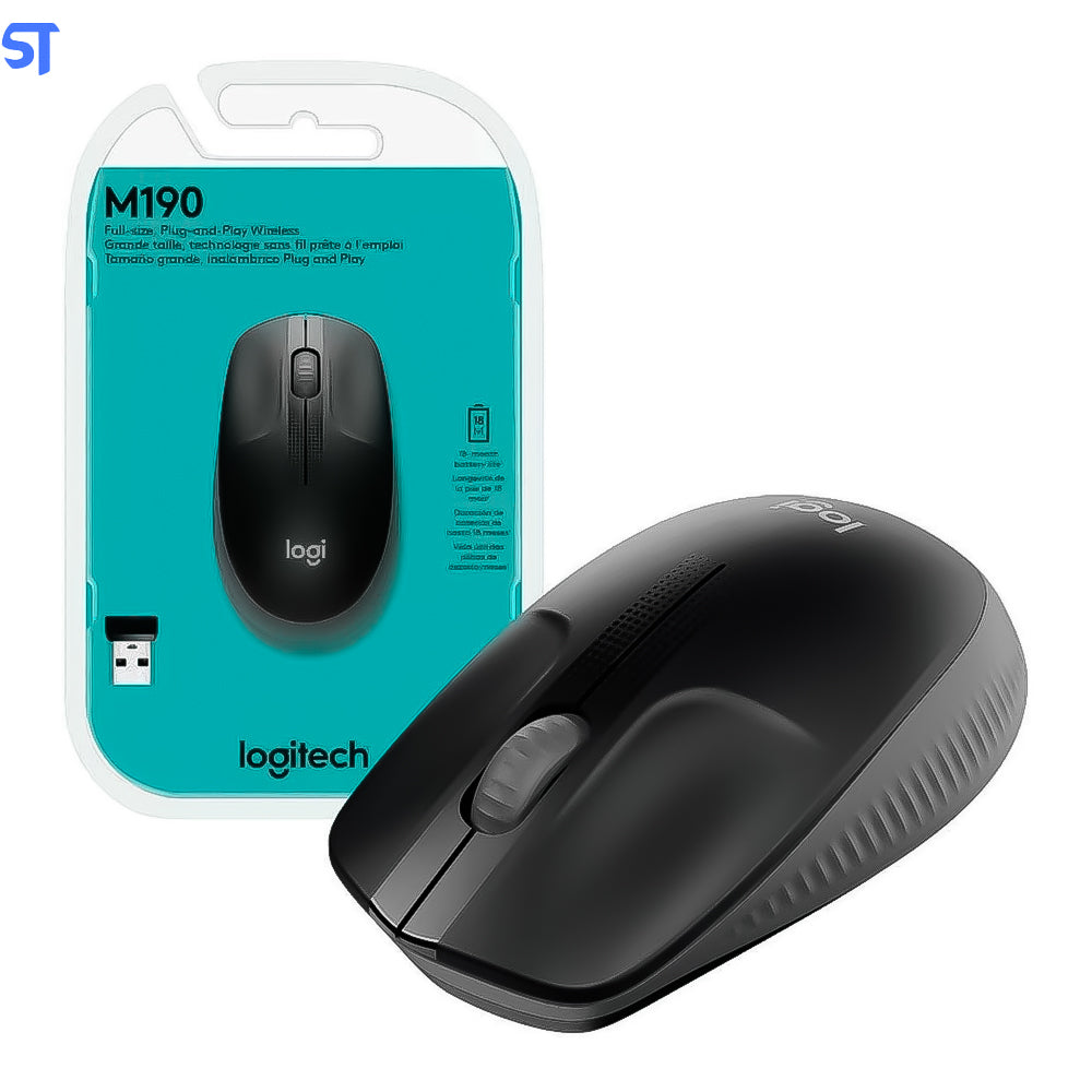 Mouse sem Fio Logitech Óptico 1000DPI 3 Botões - M190 Cinza
