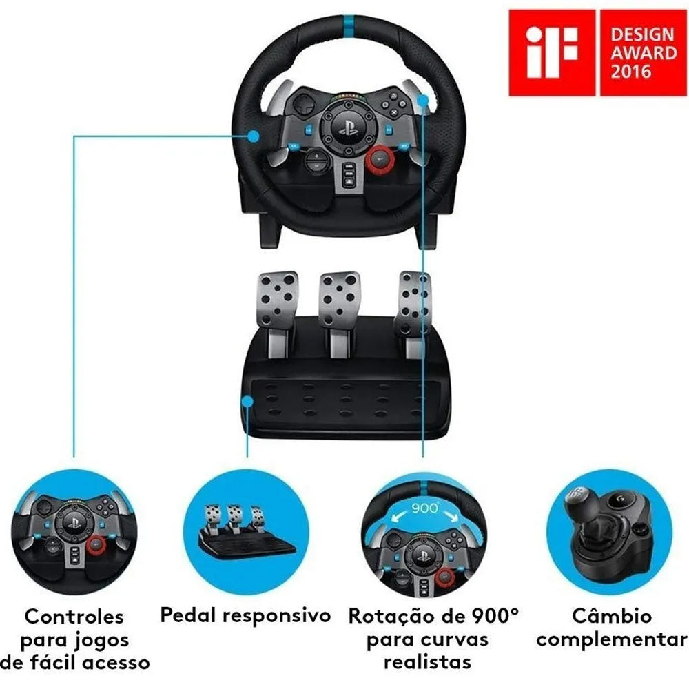 Volante Logitech G29 Driving Force para PS5, PS4, PS3 e PC - 941-000111