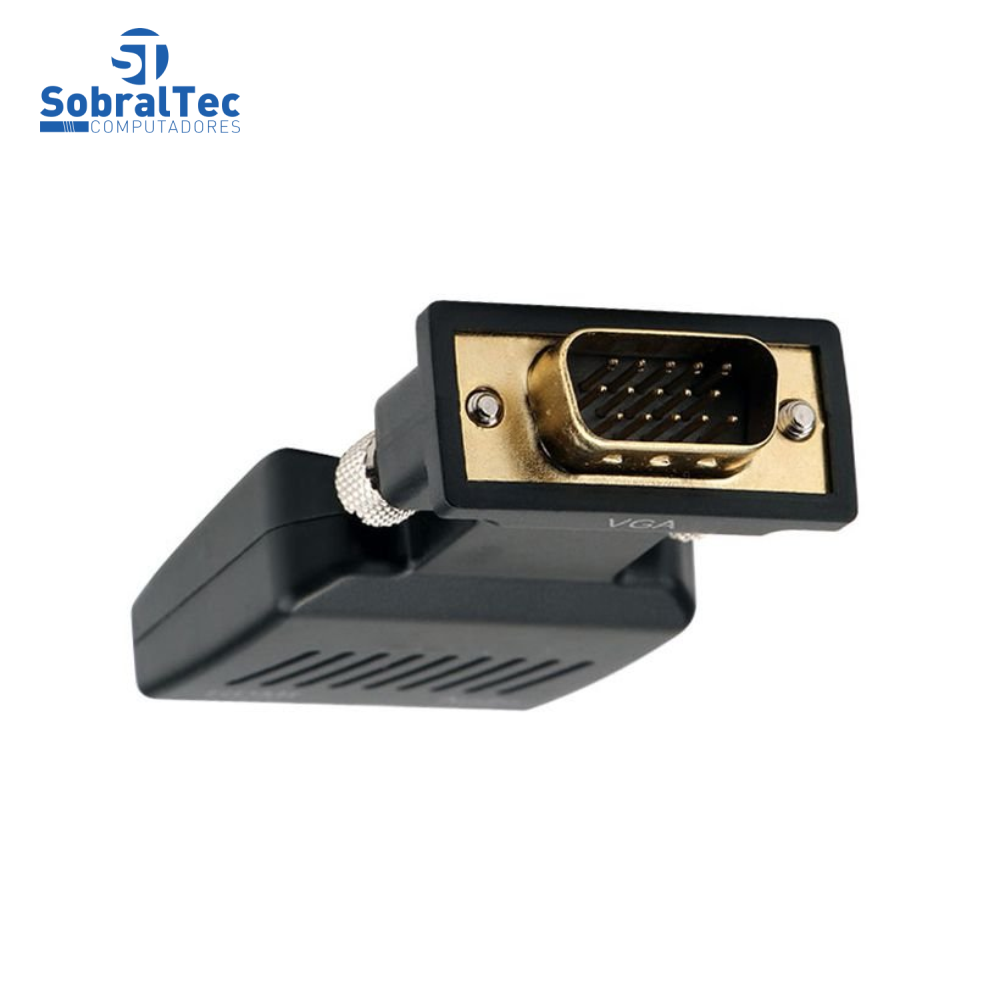 Conversor VGA Macho Para HDMI Fêmea Com Áudio Cabo P2 Macho E Cabo Usb- Preto