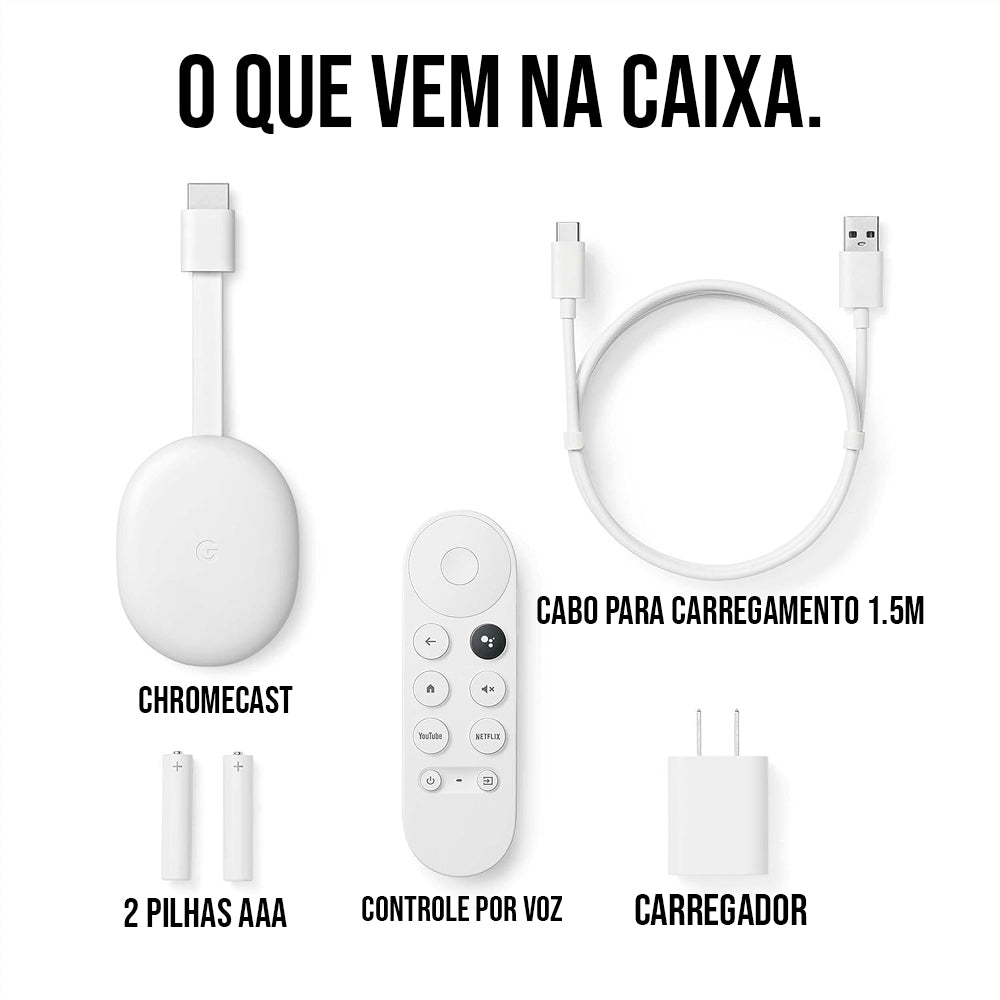 Chromecast 4 com Google TV (Full HD) G454V - ‎Bluetooth, Wi-fi, HDMI, Com controle - Cor Neve