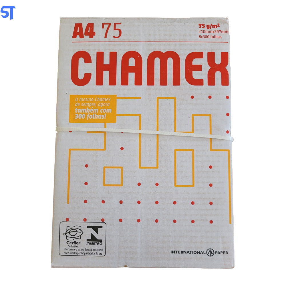 Caixa Com 8 Resmas de Papel Chamex A4 75g/m 210mm x 297mm Office Branco 300 Folhas