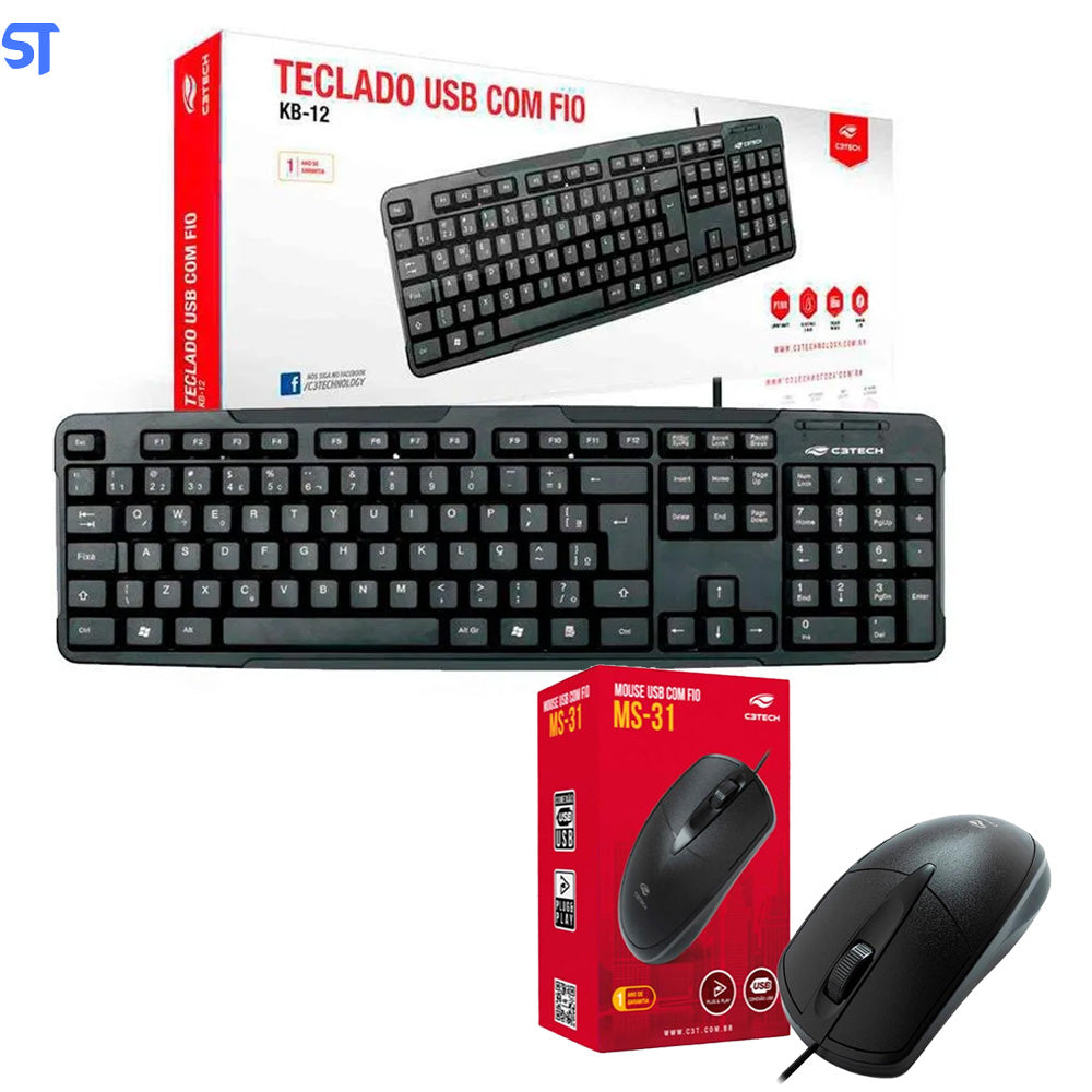 Kit Teclado e Mouse USB (KB-15BK 1000 DPi  Com MS-31BK ABNT2   ) C3Plus