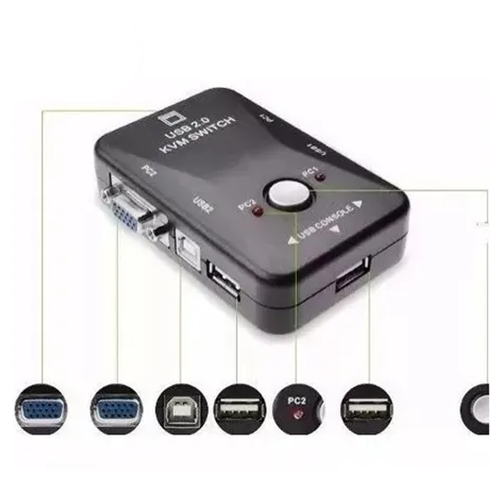 Chaveador Kvm Usb 2.0 Switch 2 Portas Vga e Usb A Usb B 2.0 KVm21UA