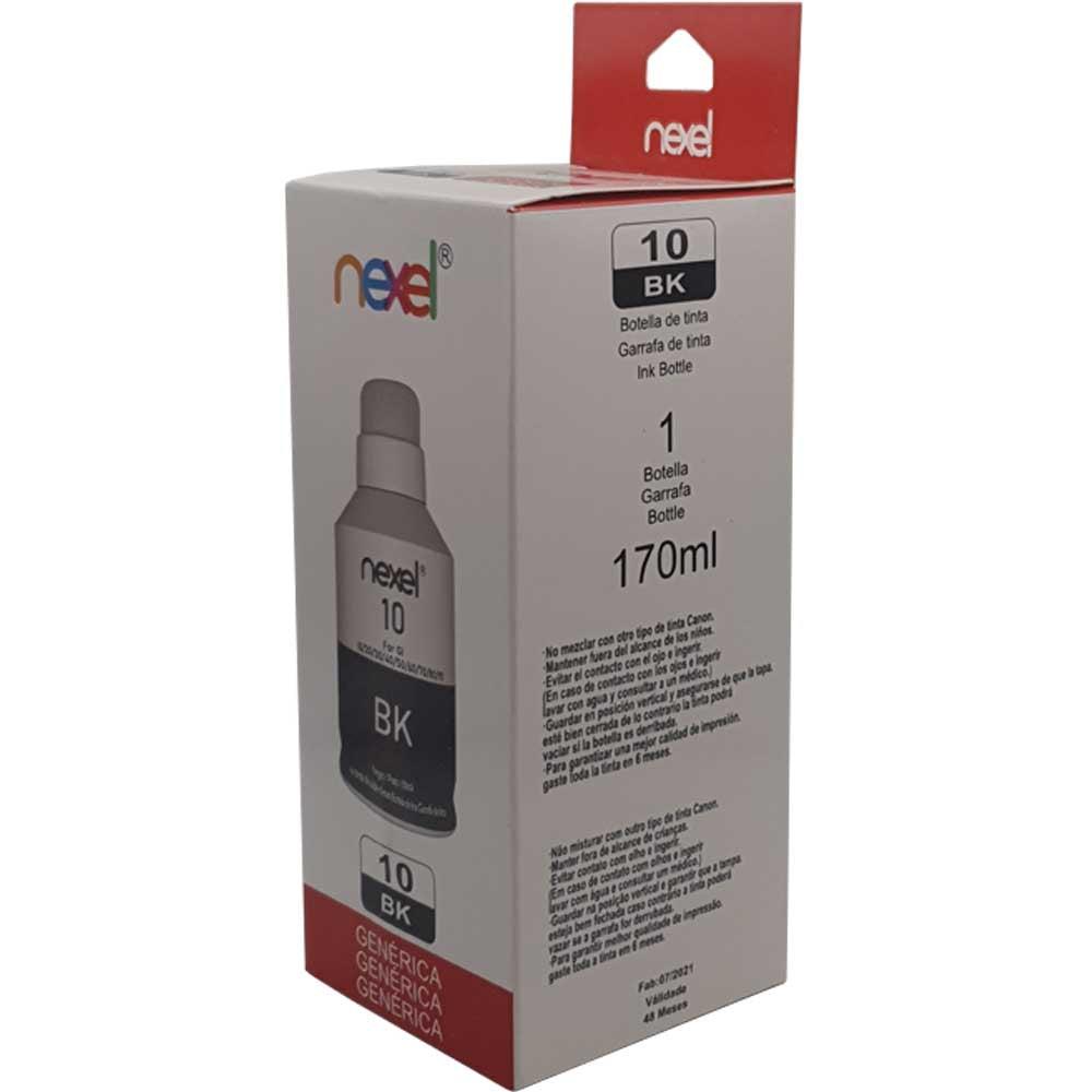 Refil De Tinta Compativel Canon Nexel Preto BK10 GM2010/ GM2050/ G5010 170Ml