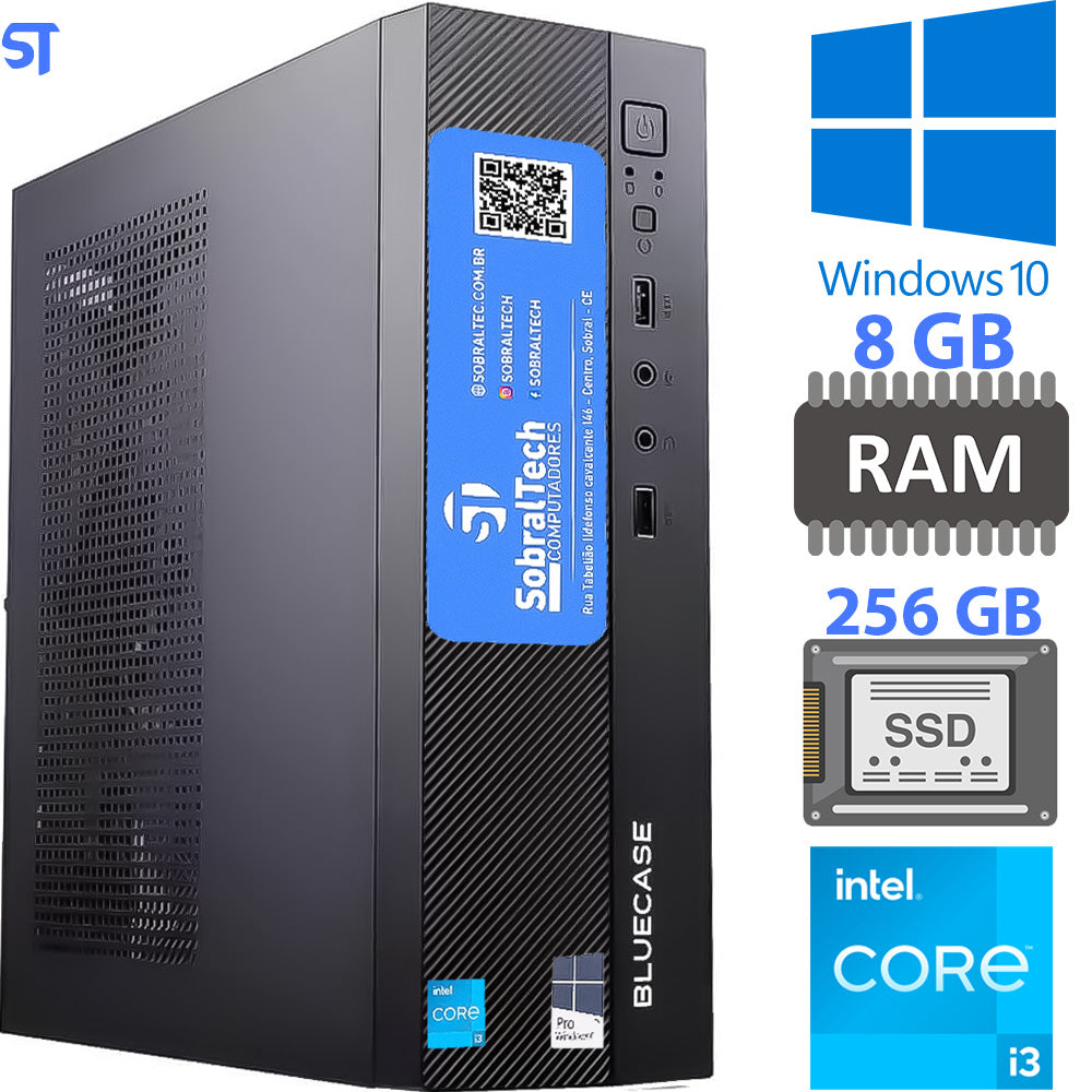 Computador Mini Slim Core I3- 10th 10100 3,6 Ghz,  Memória 8GB DDR4, SSD 256GB - Vertical e Horizontal / MINI-ITX