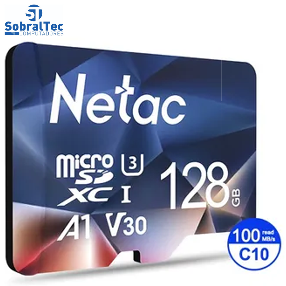 Cartão Micro SD Classe 10 U3 SDXC Netac 128Gb 100Mb/s De Leitura