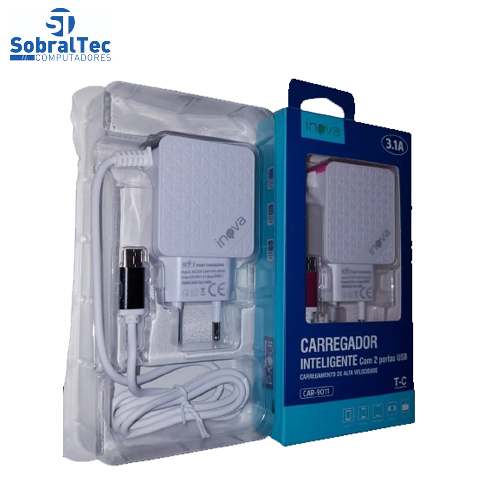 Carregador Inteligente Com 2 Portas USB Inova 3.1A - CAR-9011