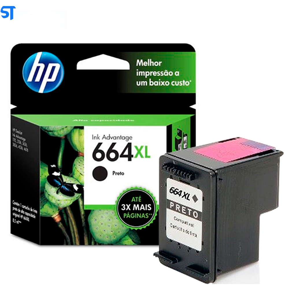 Cartucho HP 664XL Preto Original (F6V31AB) Para HP Deskjet 2136, 2676, 3776, 5076, 5276