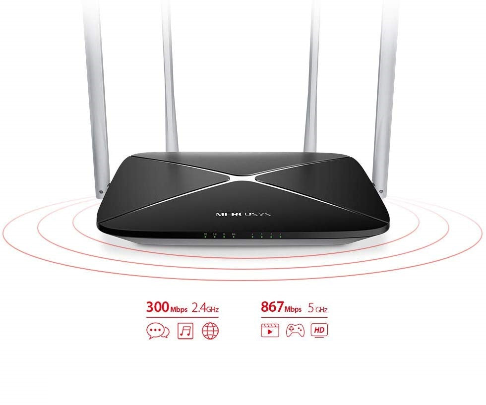 Roteador Wireless Mercusys AC12 AC1200 4 Lan-1 Wan Dual Band com 4 Antenas