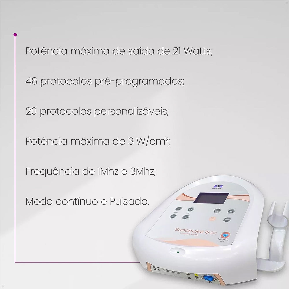 Aparelho De Ultrassom Sonopulse Iii Ibramed Duplo 1 E 3 Mhz Com Gel 1KL- Cubeta 200ML e Espatula