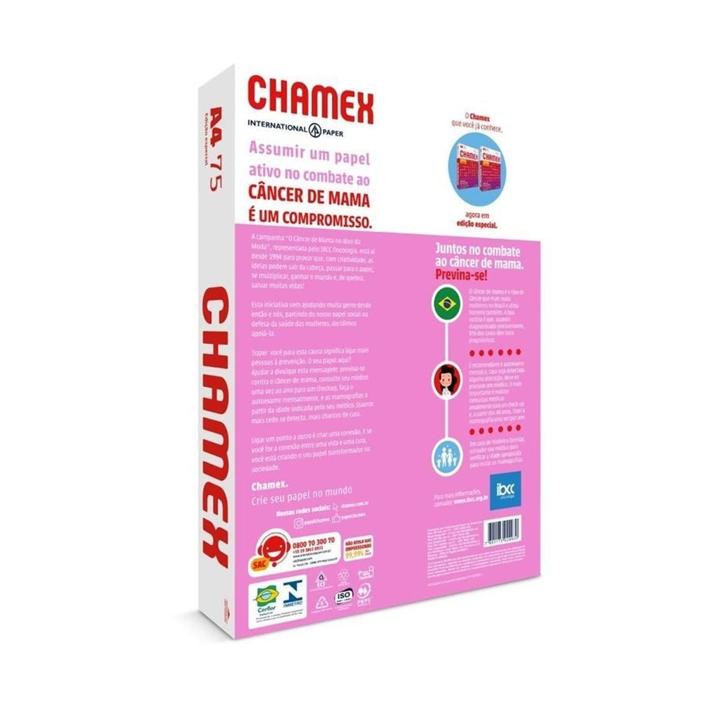 Papel Chamex A4 75g/m2 210 x 297cm Office Branco 500Fls Edicao Especial Outubro Rosa