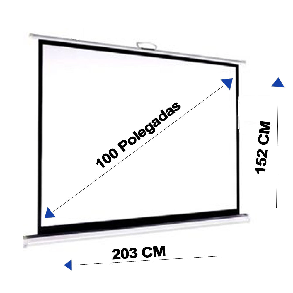 Tela de Projeção Retrátil Manual Com Suporte Metálico, 100 Polegadas 4:3 Largura 203Cm x Altura 152Cm TP-MS100A Exboom