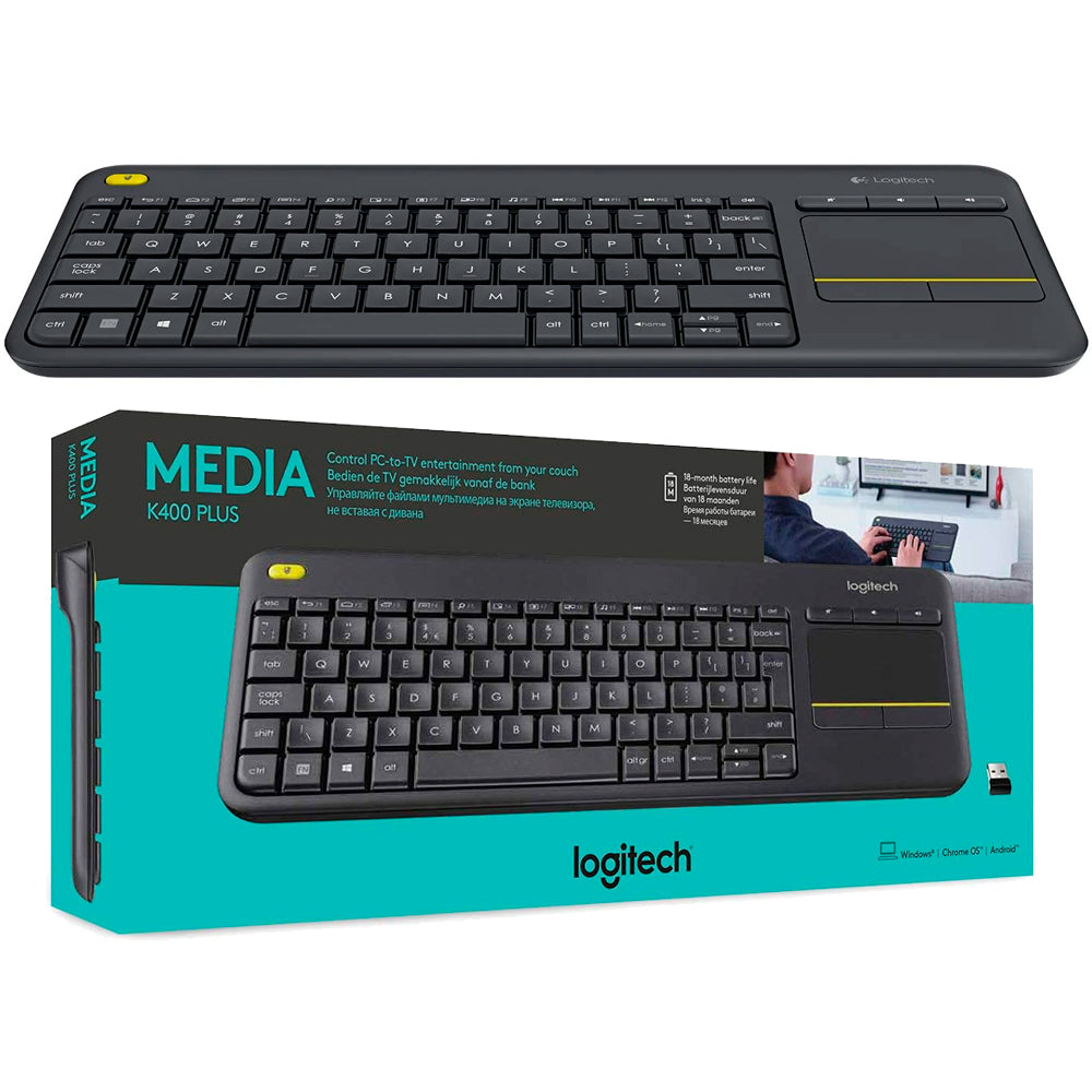 Teclado Logitech Wireless Touch Pad K400 Plus Media TV- Preto