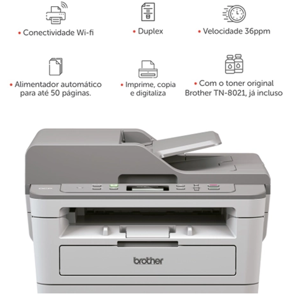 Multifuncional Brother Laser, Mono, Wi-Fi, 110V - DCP-B7535DW